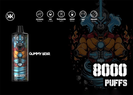 Επανακαταλογηστέο 16ml 8000 μίας χρήσης Vape ενέργεια Max συσκευών KK ριπών 650mah