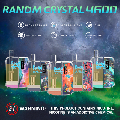 Κρύσταλλο 4600 10ML RandM ριπών ασφαλίστρου Vape αλατισμένες 12 γεύσεις της Nic μανδρών μίας χρήσης