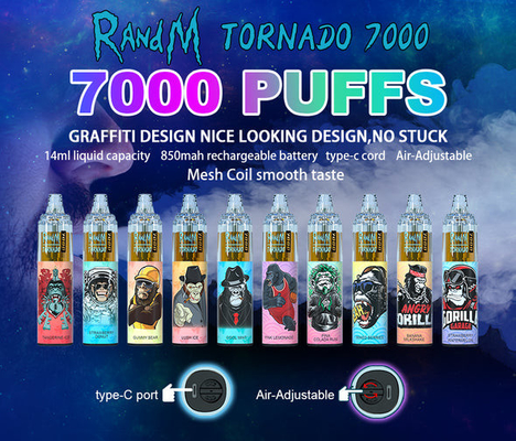 Λιπαρή γεύση Fumot RandM Mesh Coil Tornado Vape 7000 Puffs Ρύθμιση αέρα