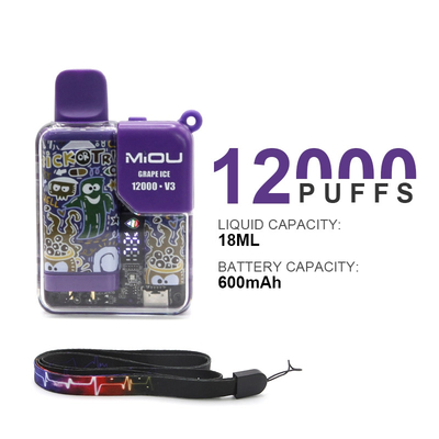 Ζεστή πώληση Miou V3 20 γεύσεις Disposable Vape Display Screen 12000 Puffs Νικοτίνη E Cig Vape