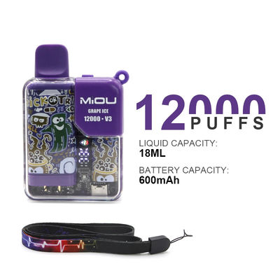 Ζεστή πώληση Miou V3 20 γεύσεις Disposable Vape Display Screen 12000 Puffs Νικοτίνη E Cig Vape