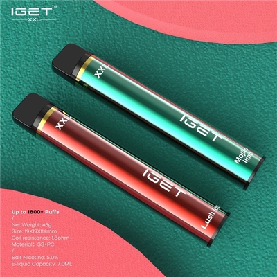 Αυθεντικό Iget 1800 φορητός λοβός Vape, καπνίζοντας μάνδρα ριπών ψεκαστήρων 7ml XXL