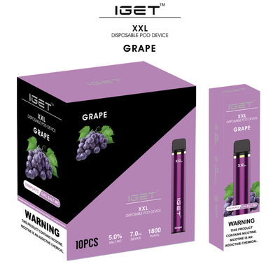 Αυθεντικό Iget 1800 φορητός λοβός Vape, καπνίζοντας μάνδρα ριπών ψεκαστήρων 7ml XXL