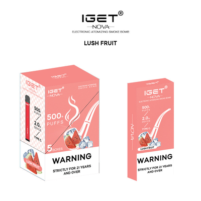100% αρχική IGET νικοτίνη Vape μπαταριών 500Puffs 6% Nova αναπληρώσιμη επαναφορτισμένη λοβός
