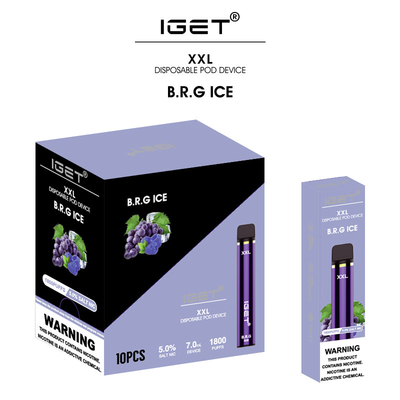 Μίας χρήσης μάνδρα καπνού 30 γεύσεων XXL 1800f 7.0ml IGET Vape μίας χρήσης