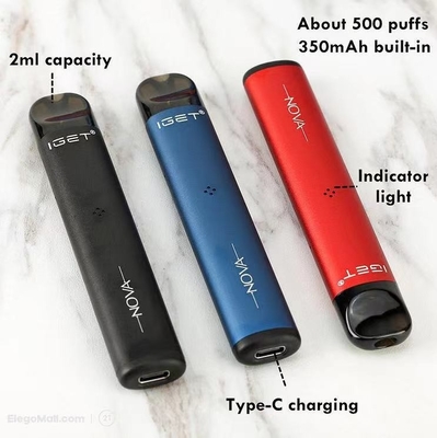 100% αρχική IGET νικοτίνη Vape μπαταριών 500Puffs 6% Nova αναπληρώσιμη επαναφορτισμένη λοβός