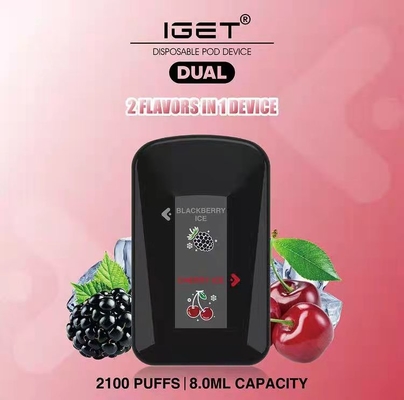 Διπλές 2100 ριπές IGET διπλασιάζουν γεύσεων μάνδρα vape ΚΙΒΩΤΊΩΝ shpe τη μίας χρήσης