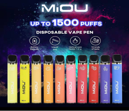 MIOU 650 Mah 1500 ριπές 10 αλατισμένη μίας χρήσης μάνδρα Vape νικοτίνης γεύσης 5% ειδών